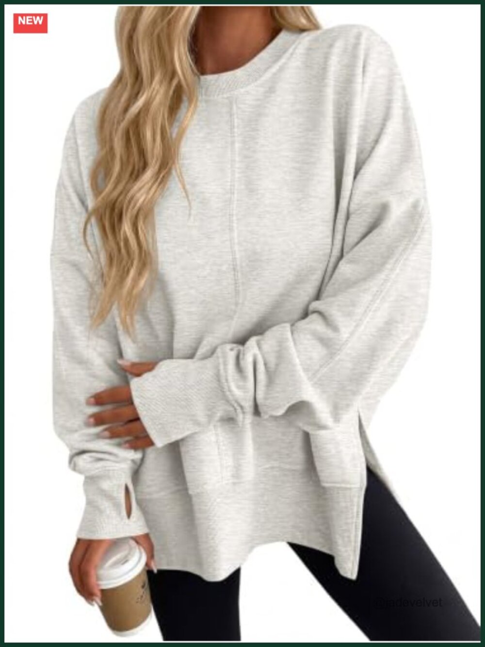 Oversized Long Sleeve Crewneck Sweatshirt with Thumb Hole